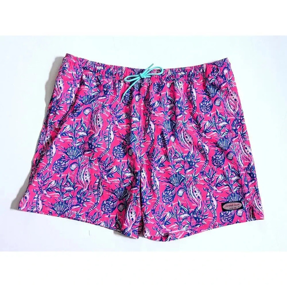 Vineyard Vines 5 Inch Printed Chappy Swim Trunks Size XL Pink Blue Seahorses